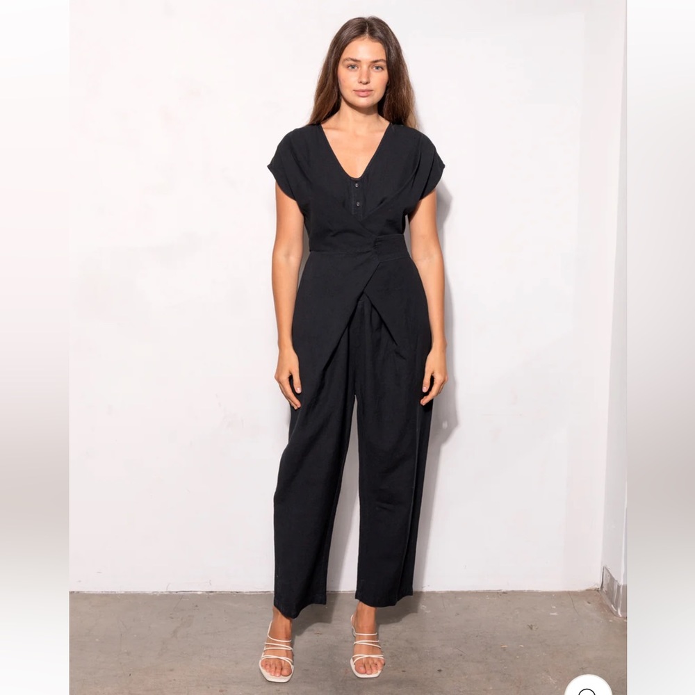 Black linen jumpsuit wrap around with tie